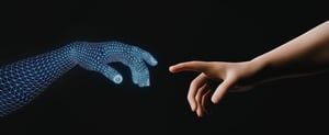 AI hand reaching out to a human hand